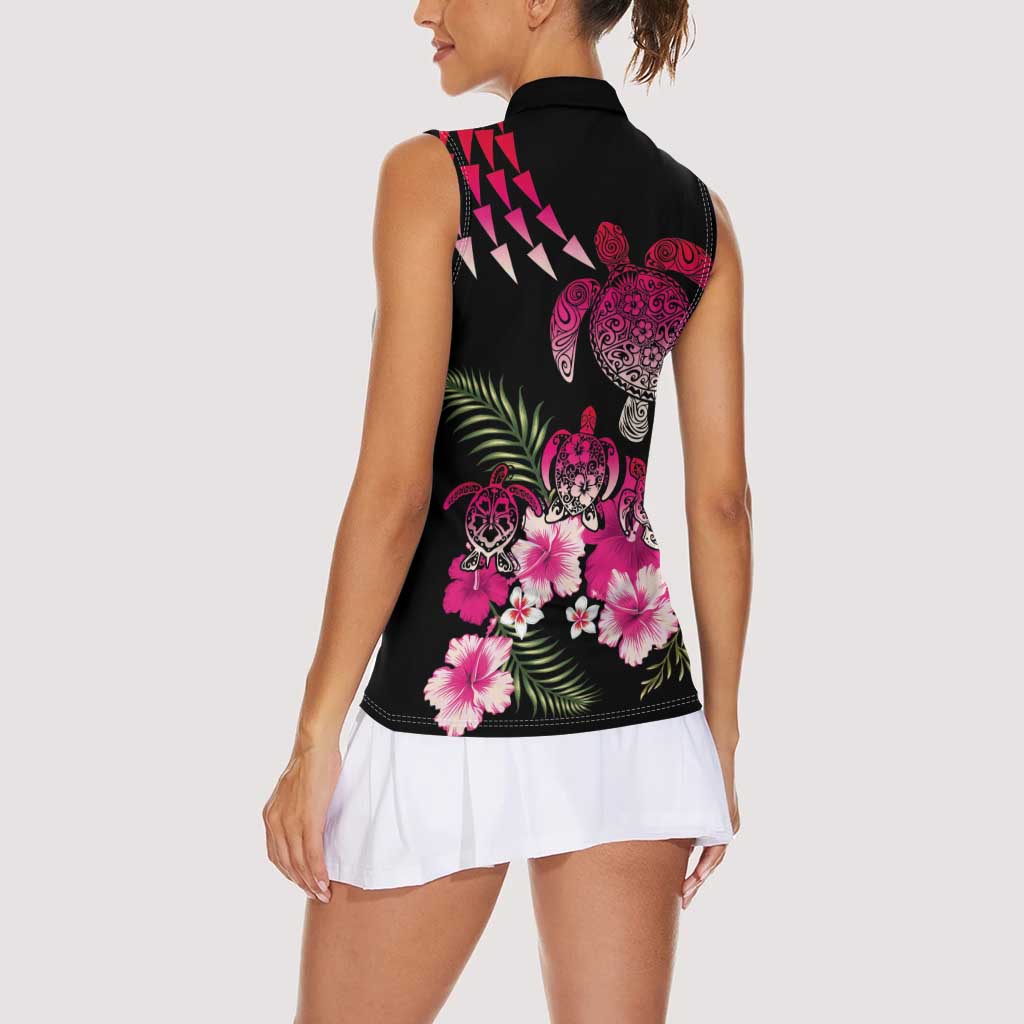 Hawaiian Hibiscus Turtle and Tropical Flower Women Sleeveless Polo Shirt Sweet Vibe LT03 - Polynesian Pride