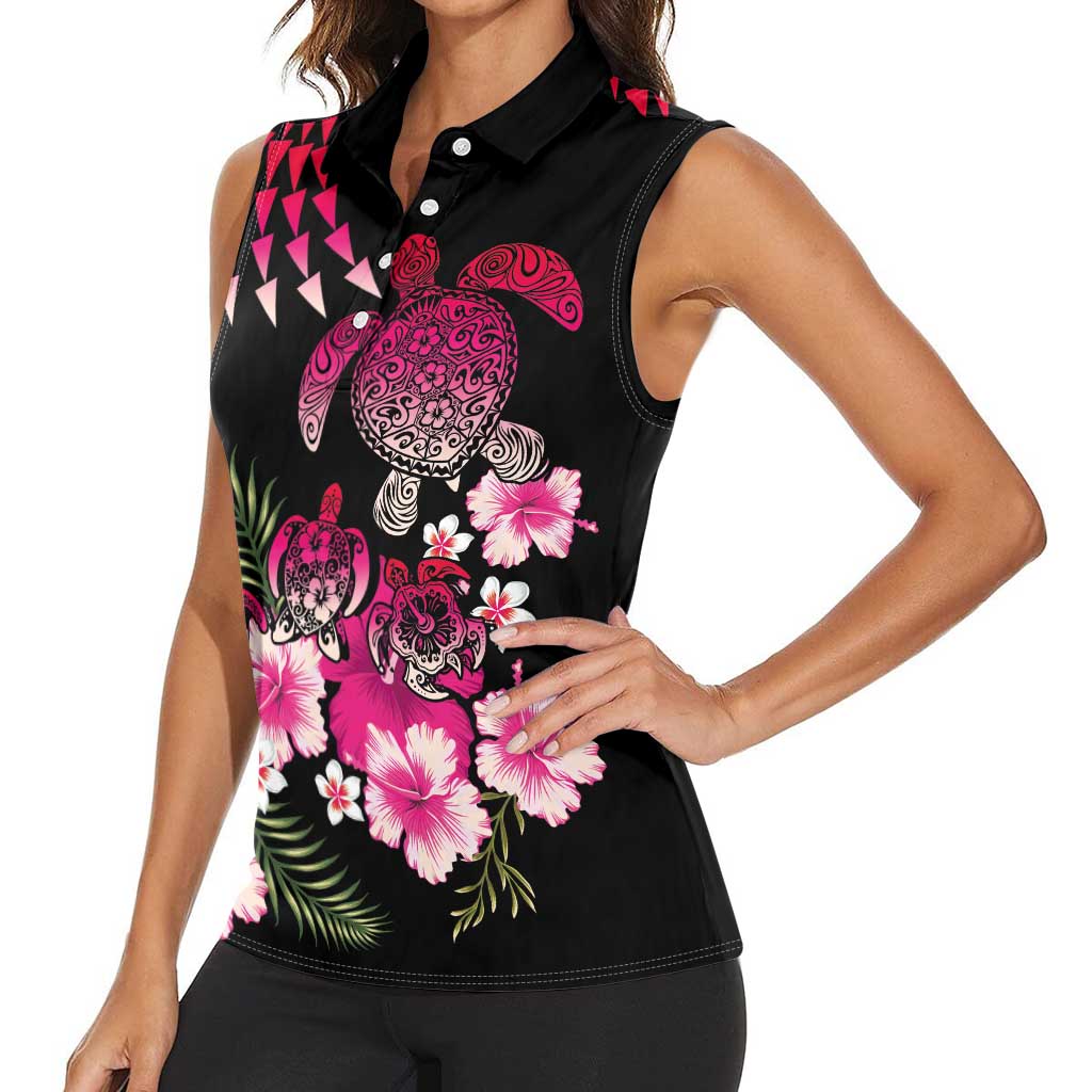 Hawaiian Hibiscus Turtle and Tropical Flower Women Sleeveless Polo Shirt Sweet Vibe LT03 - Polynesian Pride