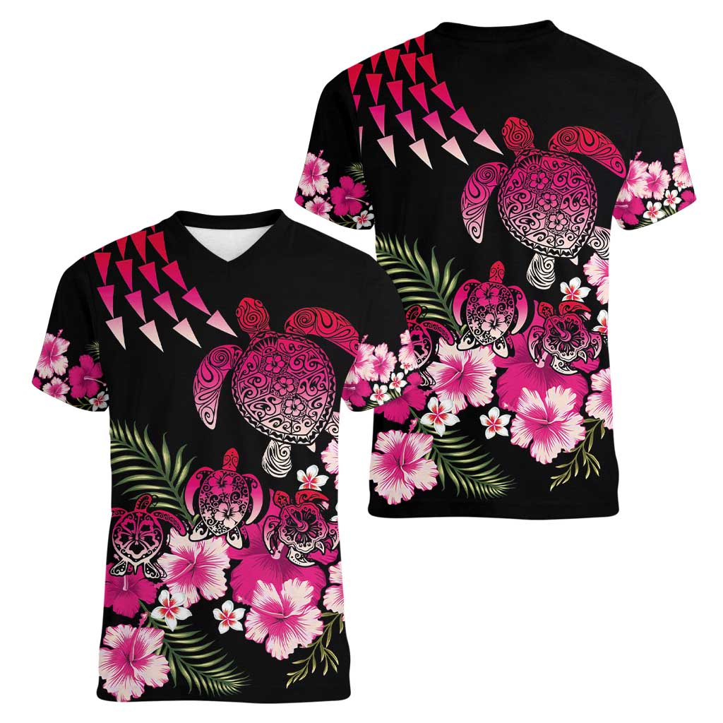 Hawaiian Hibiscus Turtle and Tropical Flower Women V-Neck T-Shirt Sweet Vibe LT03 - Polynesian Pride