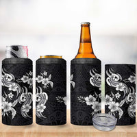 Hawaiian-Polynesian Art Tattoo 4 in 1 Can Cooler Tumbler Hibiscus and Plumeria Grayscale LT03 - Polynesian Pride