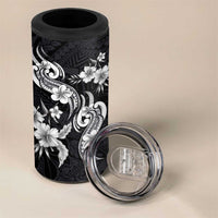 Hawaiian-Polynesian Art Tattoo 4 in 1 Can Cooler Tumbler Hibiscus and Plumeria Grayscale LT03 - Polynesian Pride