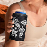 Hawaiian-Polynesian Art Tattoo 4 in 1 Can Cooler Tumbler Hibiscus and Plumeria Grayscale LT03 - Polynesian Pride