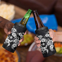 Hawaiian-Polynesian Art Tattoo 4 in 1 Can Cooler Tumbler Hibiscus and Plumeria Grayscale LT03 - Polynesian Pride