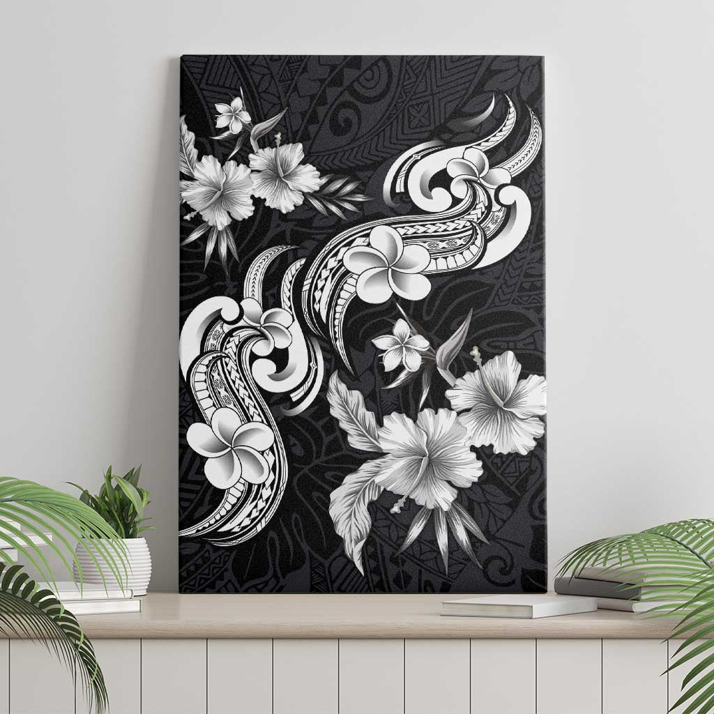 Hawaiian-Polynesian Art Tattoo Canvas Wall Art Hibiscus and Plumeria Grayscale LT03 - Polynesian Pride