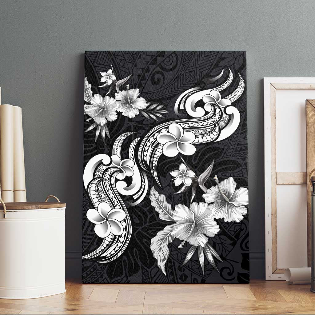 Hawaiian-Polynesian Art Tattoo Canvas Wall Art Hibiscus and Plumeria Grayscale LT03 - Polynesian Pride