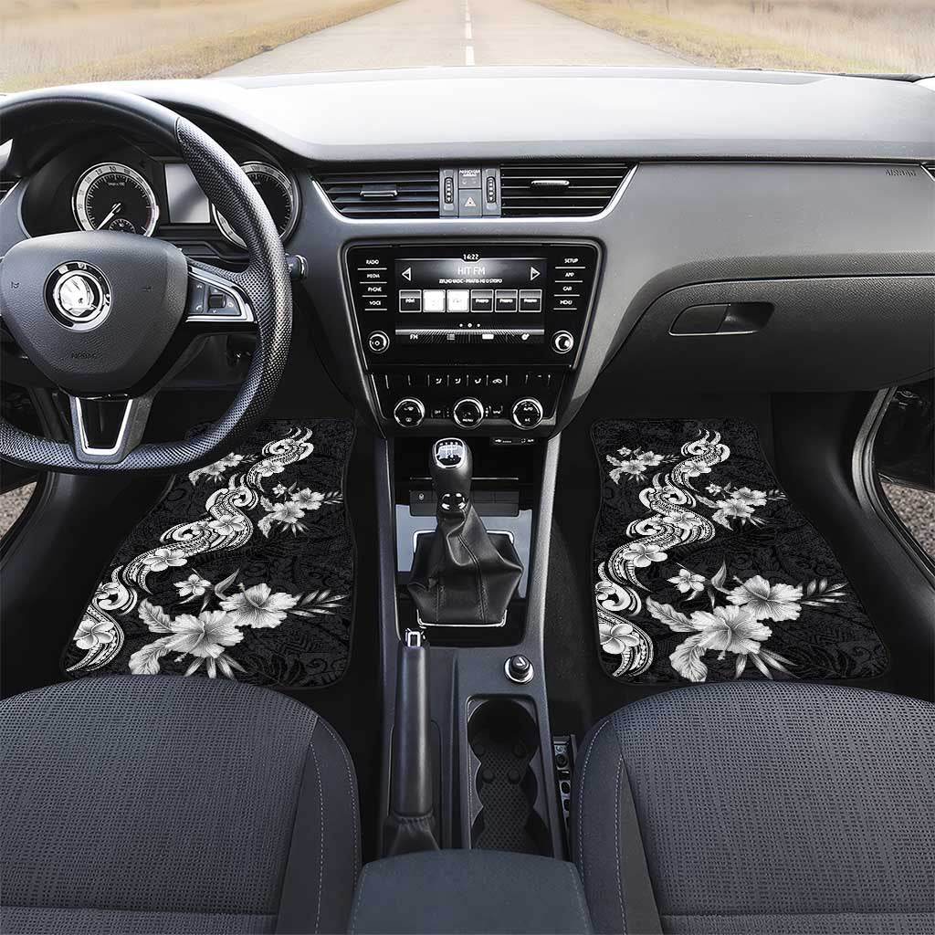 Hawaiian-Polynesian Art Tattoo Car Mats Hibiscus and Plumeria Grayscale