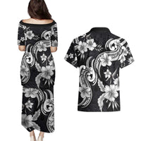 Hawaiian-Polynesian Art Tattoo Couples Matching Puletasi and Hawaiian Shirt Hibiscus and Plumeria Grayscale LT03 - Polynesian Pride