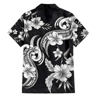 Hawaiian-Polynesian Art Tattoo Family Matching Long Sleeve Bodycon Dress and Hawaiian Shirt Hibiscus and Plumeria Grayscale LT03 - Polynesian Pride