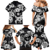 Hawaiian-Polynesian Art Tattoo Family Matching Mermaid Dress and Hawaiian Shirt Hibiscus and Plumeria Grayscale LT03 - Polynesian Pride
