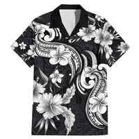 Hawaiian-Polynesian Art Tattoo Family Matching Mermaid Dress and Hawaiian Shirt Hibiscus and Plumeria Grayscale LT03 Dad's Shirt - Short Sleeve Black - Polynesian Pride
