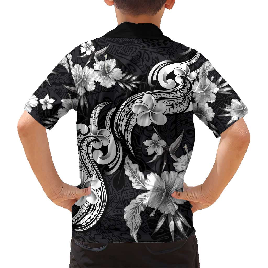 Hawaiian-Polynesian Art Tattoo Family Matching Summer Maxi Dress and Hawaiian Shirt Hibiscus and Plumeria Grayscale LT03 - Polynesian Pride