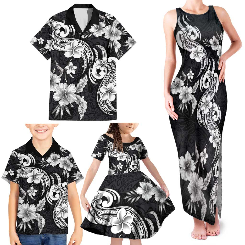 Hawaiian-Polynesian Art Tattoo Family Matching Tank Maxi Dress and Hawaiian Shirt Hibiscus and Plumeria Grayscale LT03 - Polynesian Pride