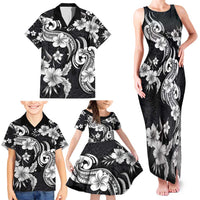 Hawaiian-Polynesian Art Tattoo Family Matching Tank Maxi Dress and Hawaiian Shirt Hibiscus and Plumeria Grayscale LT03 - Polynesian Pride