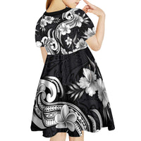 Hawaiian-Polynesian Art Tattoo Kid Short Sleeve Dress Hibiscus and Plumeria Grayscale LT03 - Polynesian Pride