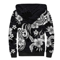 Hawaiian-Polynesian Art Tattoo Sherpa Hoodie Hibiscus and Plumeria Grayscale LT03 - Polynesian Pride