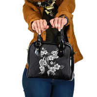 Hawaiian-Polynesian Art Tattoo Shoulder Handbag Hibiscus and Plumeria Grayscale