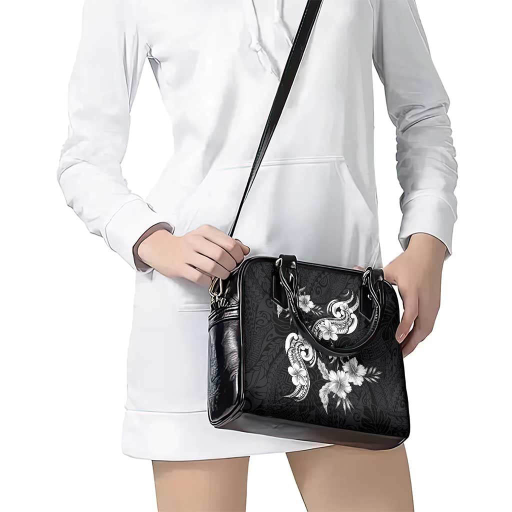 Hawaiian-Polynesian Art Tattoo Shoulder Handbag Hibiscus and Plumeria Grayscale