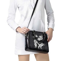 Hawaiian-Polynesian Art Tattoo Shoulder Handbag Hibiscus and Plumeria Grayscale