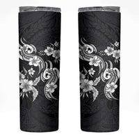Hawaiian-Polynesian Art Tattoo Skinny Tumbler Hibiscus and Plumeria Grayscale LT03 Black - Polynesian Pride