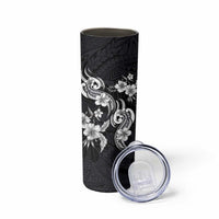 Hawaiian-Polynesian Art Tattoo Skinny Tumbler Hibiscus and Plumeria Grayscale LT03 - Polynesian Pride