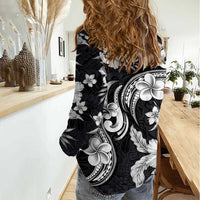 Hawaiian-Polynesian Art Tattoo Women Casual Shirt Hibiscus and Plumeria Grayscale LT03 - Polynesian Pride