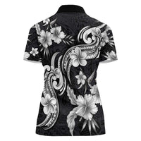 Hawaiian-Polynesian Art Tattoo Women Polo Shirt Hibiscus and Plumeria Grayscale LT03 - Polynesian Pride