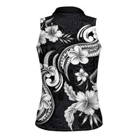 Hawaiian-Polynesian Art Tattoo Women Sleeveless Polo Shirt Hibiscus and Plumeria Grayscale LT03 - Polynesian Pride