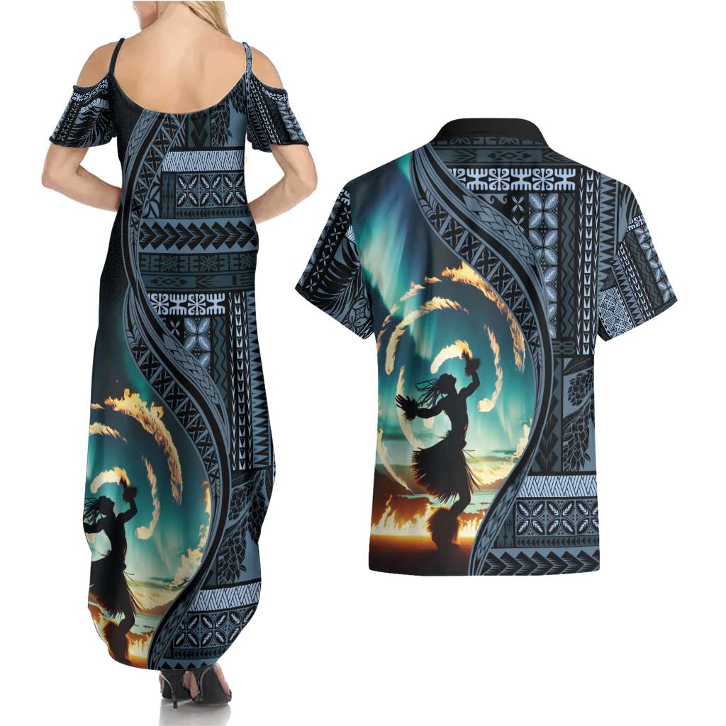 Samoan Siapo Motif and Siva Afi Dance Couples Matching Summer Maxi Dress and Hawaiian Shirt LT03 - Polynesian Pride