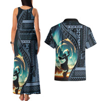 Samoan Siapo Motif and Siva Afi Dance Couples Matching Tank Maxi Dress and Hawaiian Shirt LT03 - Polynesian Pride