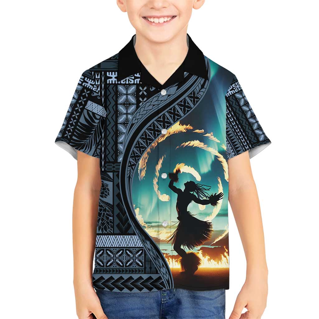 Samoan Siapo Motif and Siva Afi Dance Family Matching Long Sleeve Bodycon Dress and Hawaiian Shirt LT03 Son's Shirt Blue - Polynesian Pride
