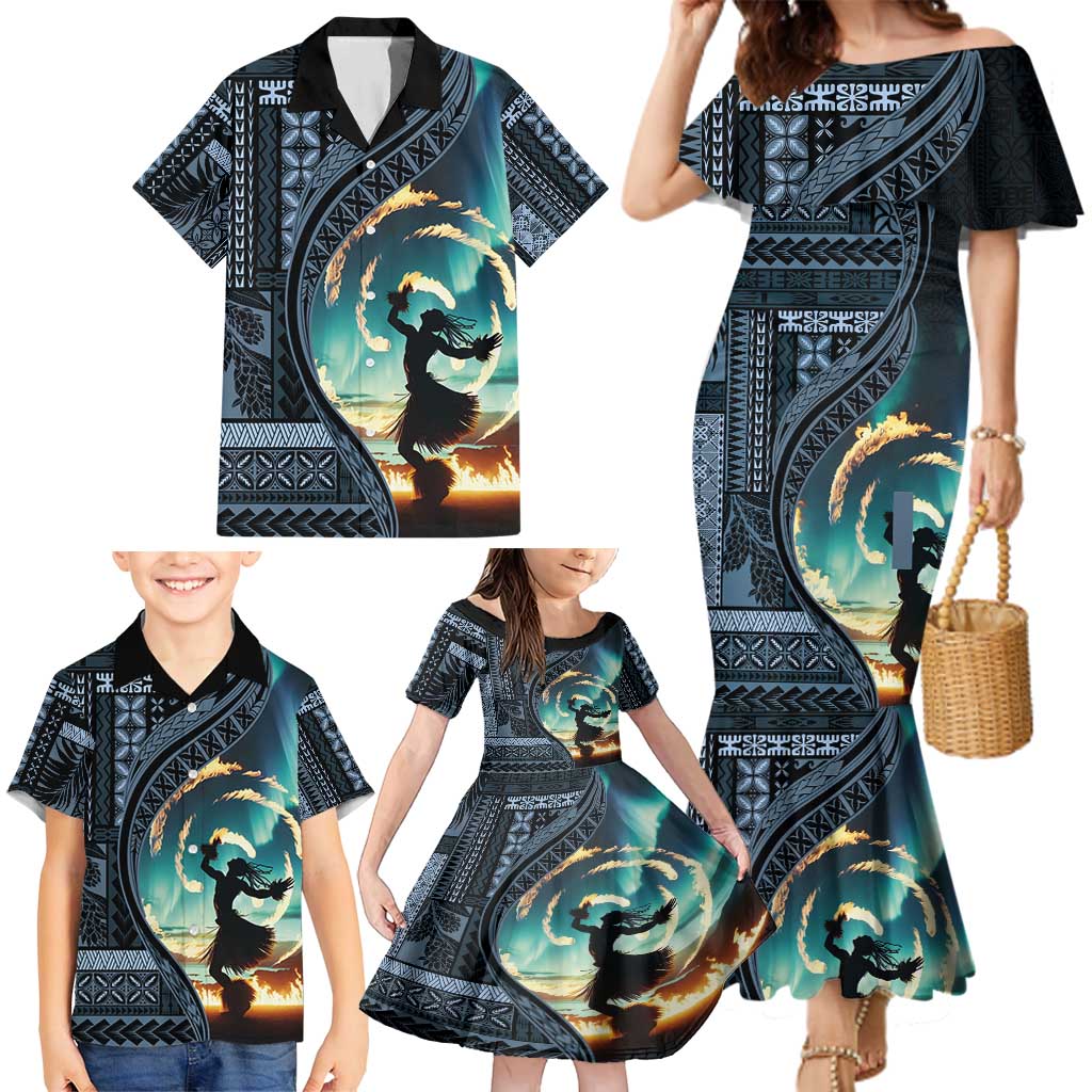 Samoan Siapo Motif and Siva Afi Dance Family Matching Mermaid Dress and Hawaiian Shirt LT03 - Polynesian Pride