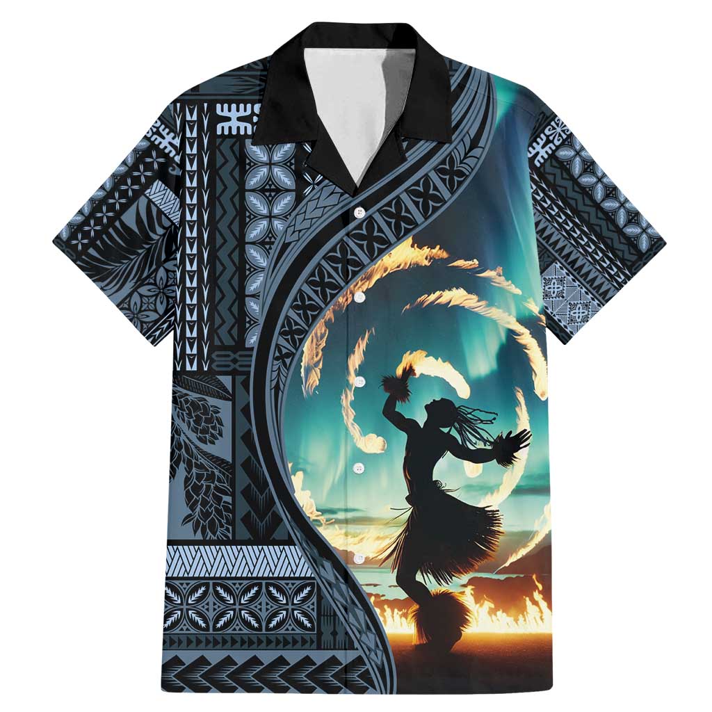 Samoan Siapo Motif and Siva Afi Dance Family Matching Mermaid Dress and Hawaiian Shirt LT03 Dad's Shirt - Short Sleeve Blue - Polynesian Pride