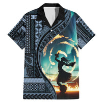 Samoan Siapo Motif and Siva Afi Dance Family Matching Mermaid Dress and Hawaiian Shirt LT03 Dad's Shirt - Short Sleeve Blue - Polynesian Pride