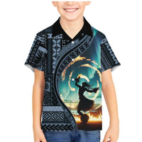 Samoan Siapo Motif and Siva Afi Dance Family Matching Mermaid Dress and Hawaiian Shirt LT03 Son's Shirt Blue - Polynesian Pride
