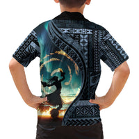 Samoan Siapo Motif and Siva Afi Dance Family Matching Off The Shoulder Long Sleeve Dress and Hawaiian Shirt LT03 - Polynesian Pride