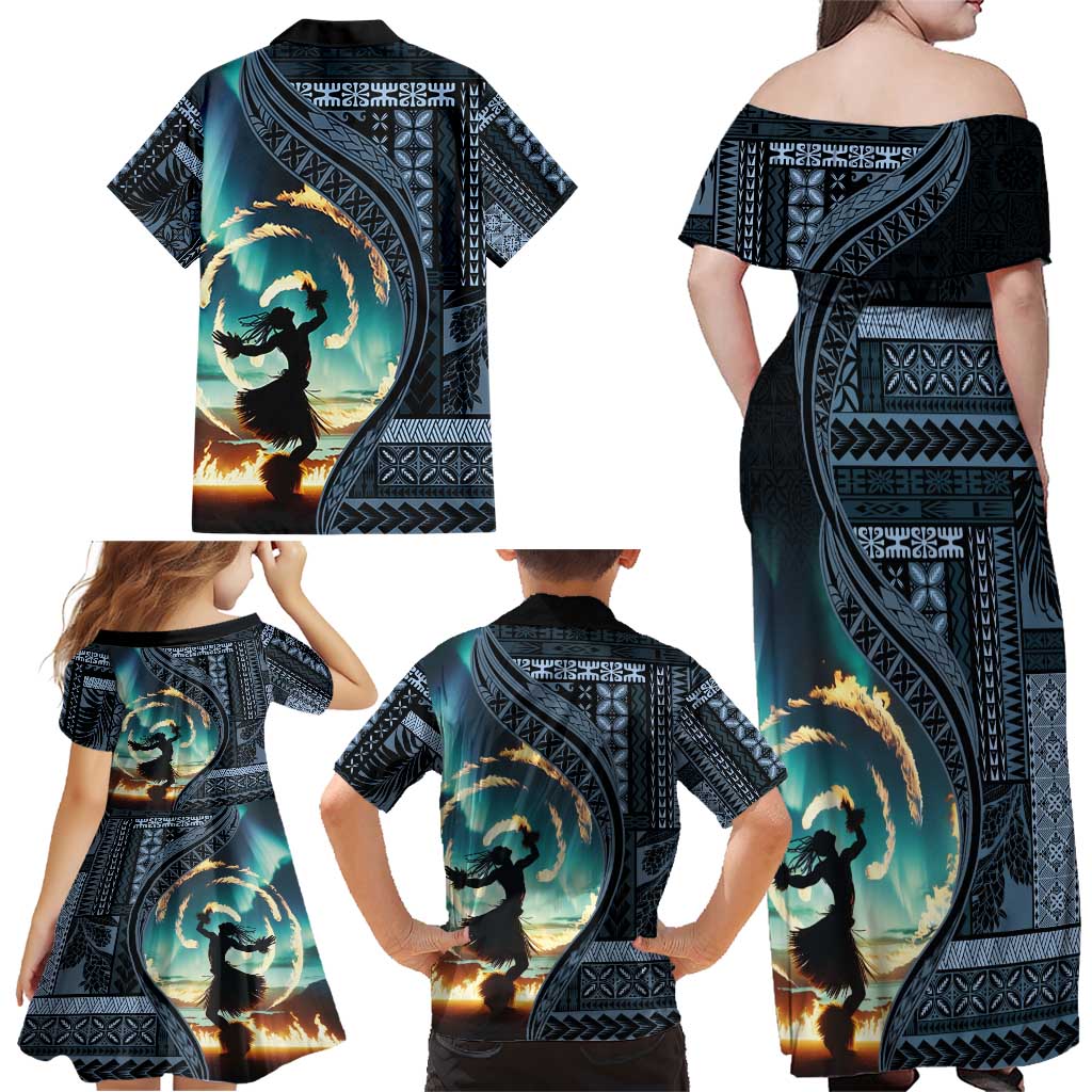 Samoan Siapo Motif and Siva Afi Dance Family Matching Off Shoulder Maxi Dress and Hawaiian Shirt LT03 - Polynesian Pride
