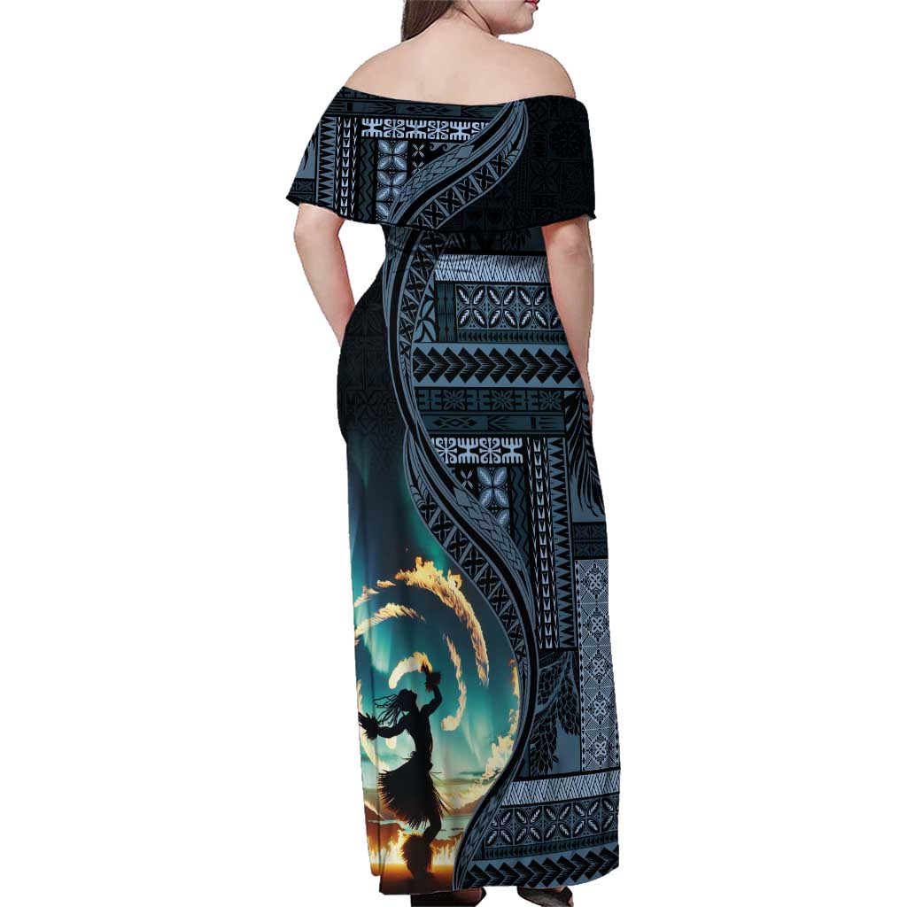 Samoan Siapo Motif and Siva Afi Dance Family Matching Off Shoulder Maxi Dress and Hawaiian Shirt LT03 - Polynesian Pride