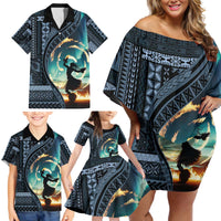 Samoan Siapo Motif and Siva Afi Dance Family Matching Off Shoulder Short Dress and Hawaiian Shirt LT03 - Polynesian Pride