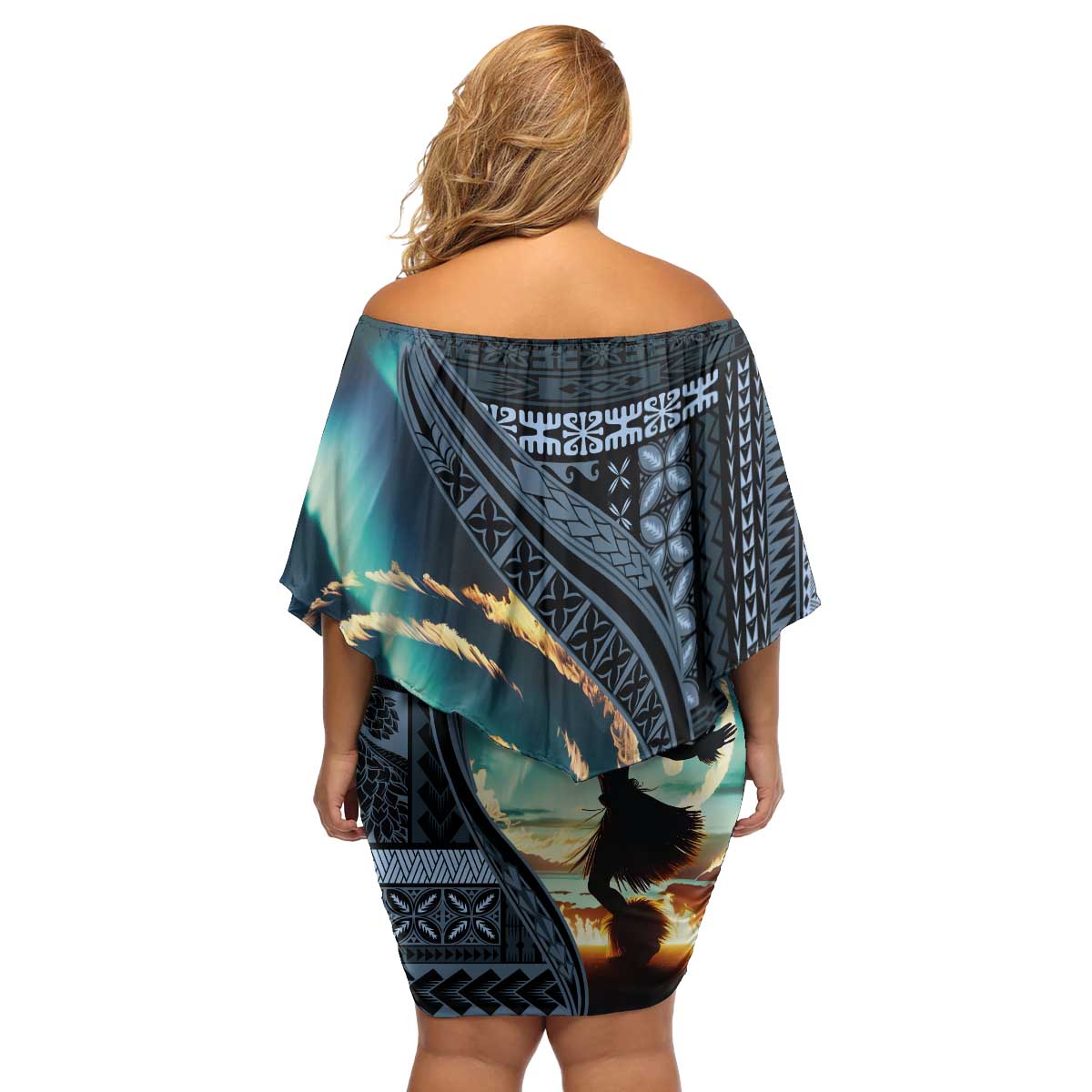 Samoan Siapo Motif and Siva Afi Dance Family Matching Off Shoulder Short Dress and Hawaiian Shirt LT03 - Polynesian Pride