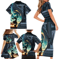 Samoan Siapo Motif and Siva Afi Dance Family Matching Short Sleeve Bodycon Dress and Hawaiian Shirt LT03 - Polynesian Pride