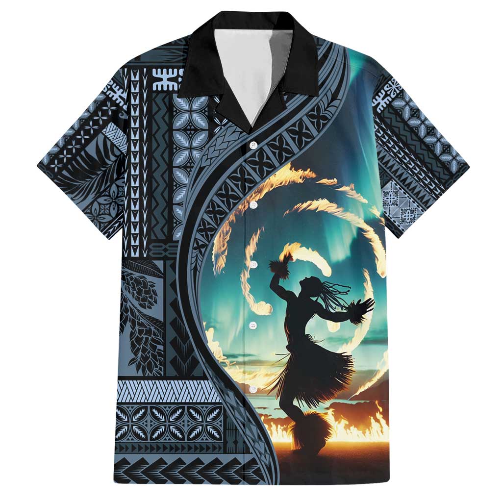 Samoan Siapo Motif and Siva Afi Dance Family Matching Short Sleeve Bodycon Dress and Hawaiian Shirt LT03 Dad's Shirt - Short Sleeve Blue - Polynesian Pride