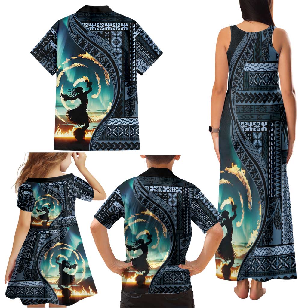 Samoan Siapo Motif and Siva Afi Dance Family Matching Tank Maxi Dress and Hawaiian Shirt LT03 - Polynesian Pride