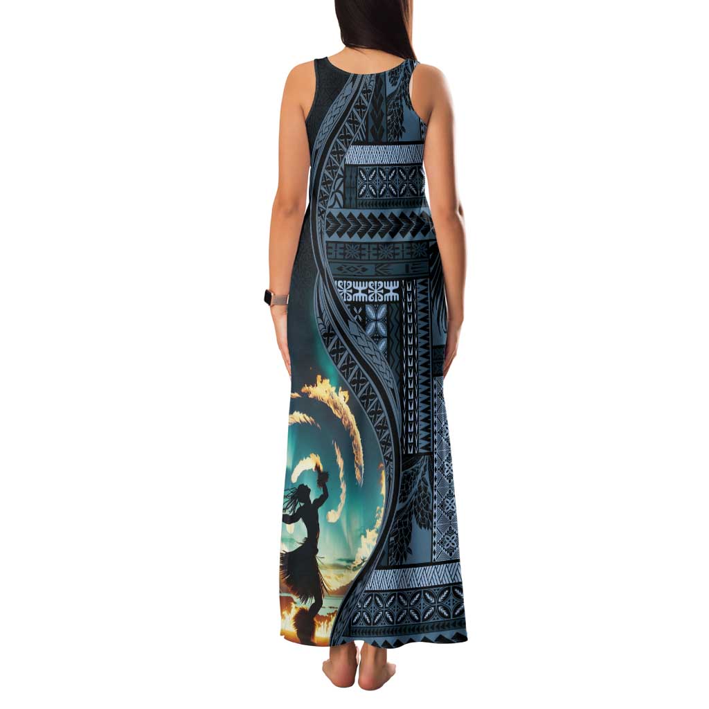 Samoan Siapo Motif and Siva Afi Dance Family Matching Tank Maxi Dress and Hawaiian Shirt LT03 - Polynesian Pride