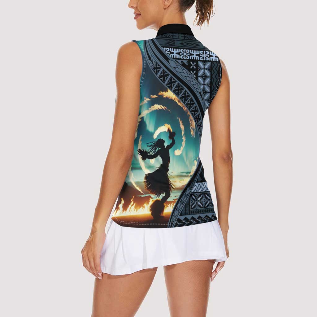 Samoan Siapo Motif and Siva Afi Dance Women Sleeveless Polo Shirt LT03 - Polynesian Pride