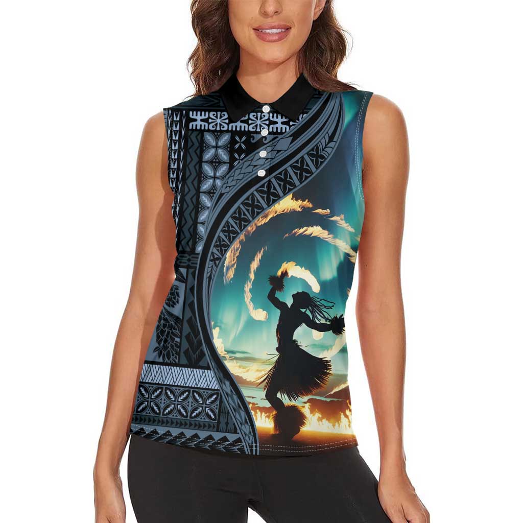 Samoan Siapo Motif and Siva Afi Dance Women Sleeveless Polo Shirt LT03 - Polynesian Pride