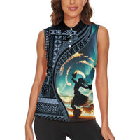 Samoan Siapo Motif and Siva Afi Dance Women Sleeveless Polo Shirt LT03 - Polynesian Pride