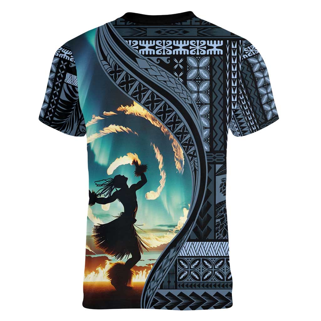 Samoan Siapo Motif and Siva Afi Dance Women V-Neck T-Shirt LT03 - Polynesian Pride