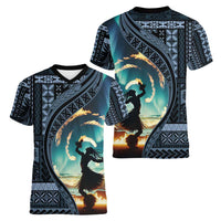 Samoan Siapo Motif and Siva Afi Dance Women V-Neck T-Shirt LT03 - Polynesian Pride