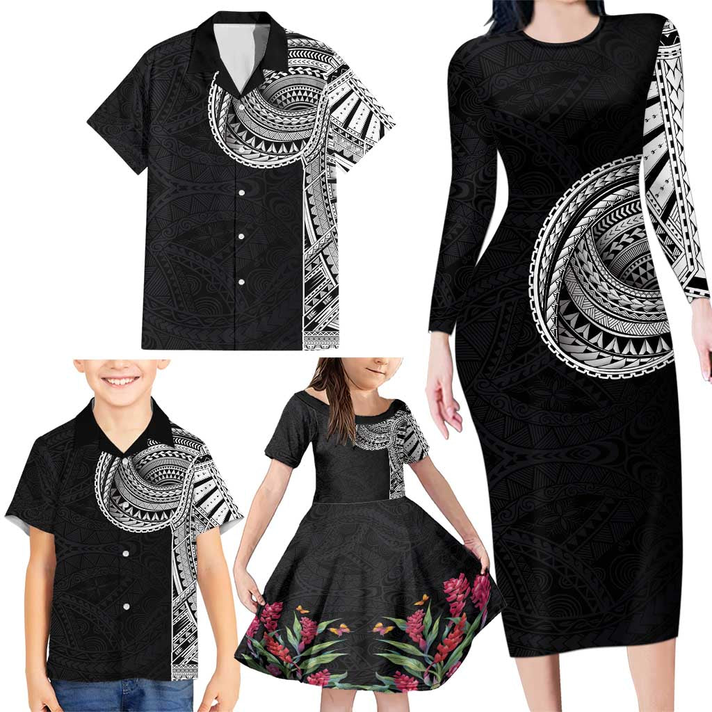 Samoan Art Tattoo Polynesian Pattern Family Matching Long Sleeve Bodycon Dress and Hawaiian Shirt LT03 - Polynesian Pride
