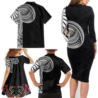 Samoan Art Tattoo Polynesian Pattern Family Matching Long Sleeve Bodycon Dress and Hawaiian Shirt LT03 - Polynesian Pride